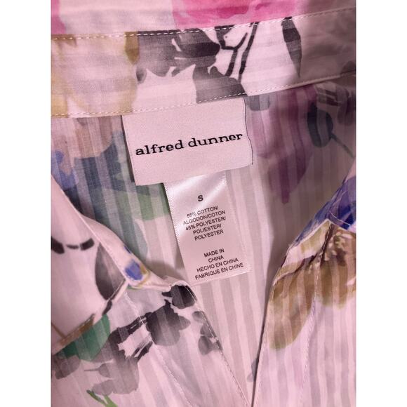 Vintage Alfred Dunner 90s Floral Striped Button Down Top Women’s Small Blouse - Picture 2 of 6